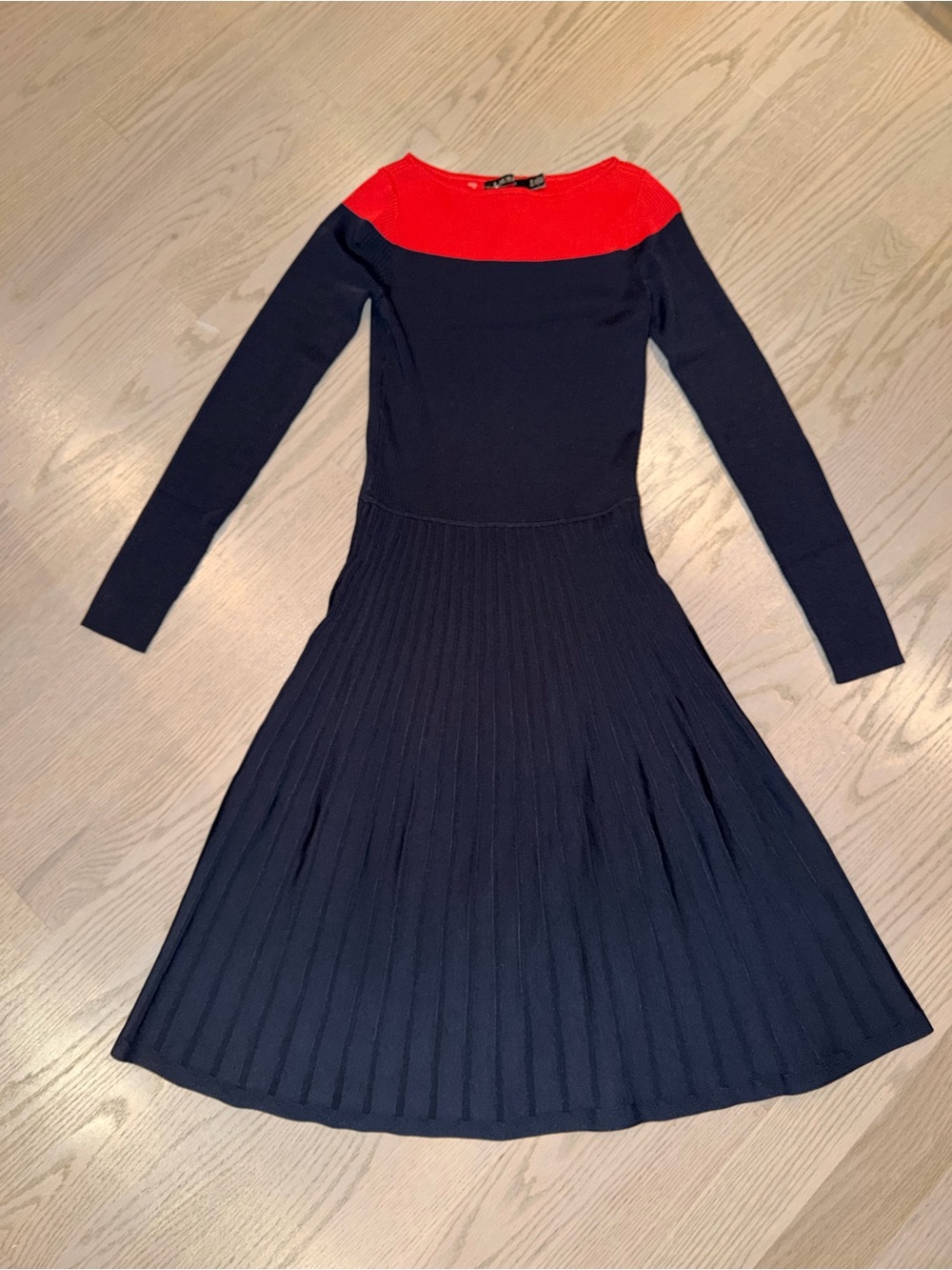 Ralph Lauren Navy Knit Long-Sleeve Dress with Red Yoke